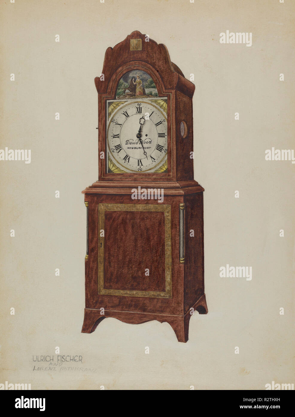 Mantel Clock. Dated: c. 1937. Dimensions: overall: 30.2 x 22.9 cm (11 7/8 x  9 in.) Original IAD Object: 32 3/4" x 11 1/2" x 5 1/2". Medium: watercolor,  colored pencil, pen