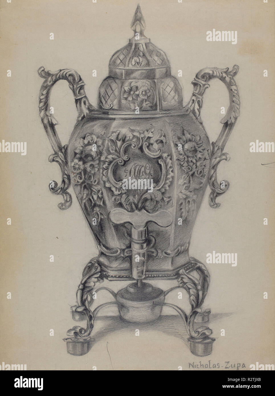 Silver Hot Water Urn. Dated: c. 1936. Dimensions: overall: 30.4 x 22.9 cm (11 15/16 x 9 in.). Medium: graphite on paper. Museum: National Gallery of Art, Washington DC. Author: Nicholas Zupa. Stock Photo