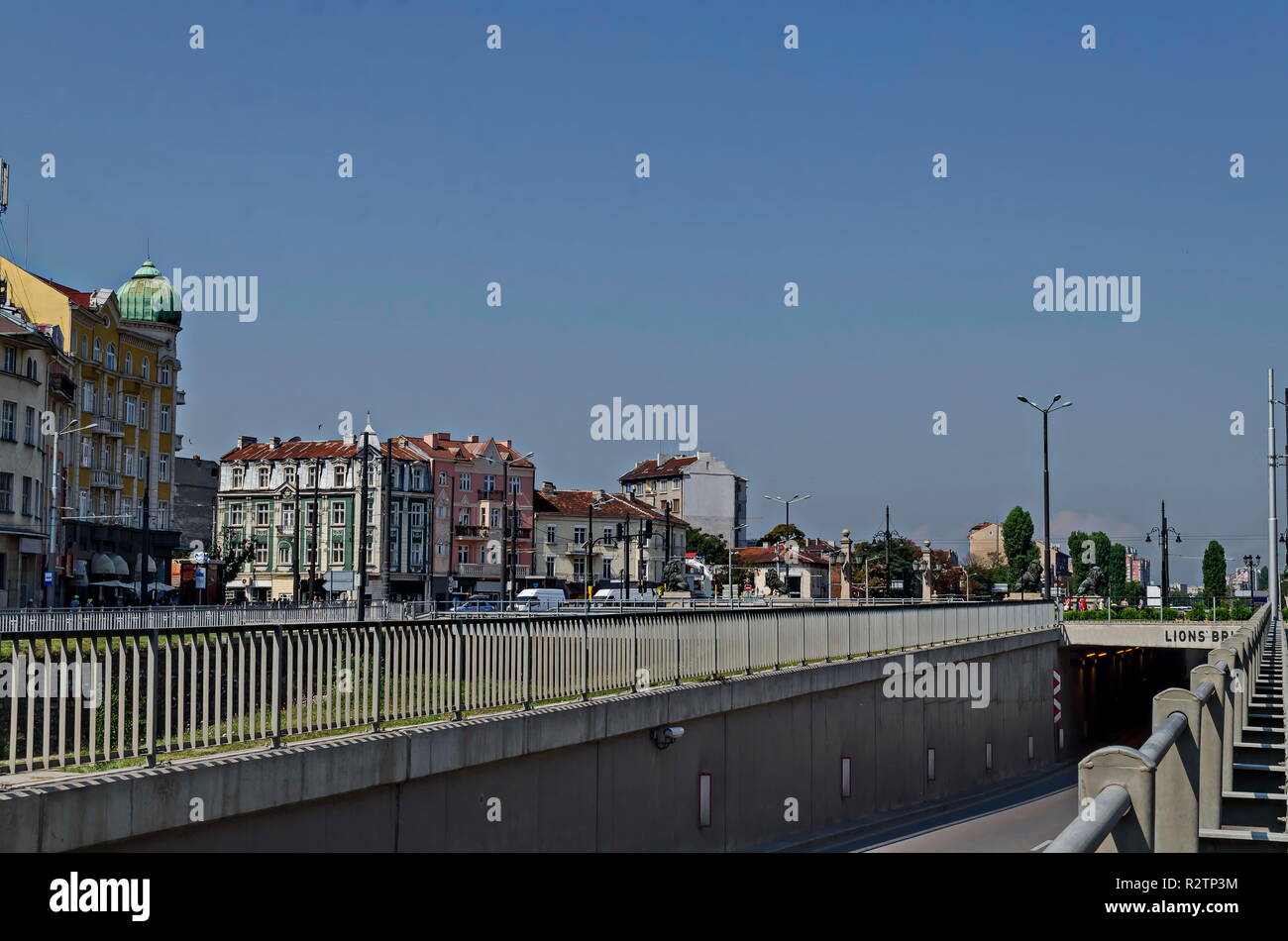 Cityscape of bulgarian capital city Sofia near by Lions bridge, Sofia, Bulgaria, Europe Stock Photo