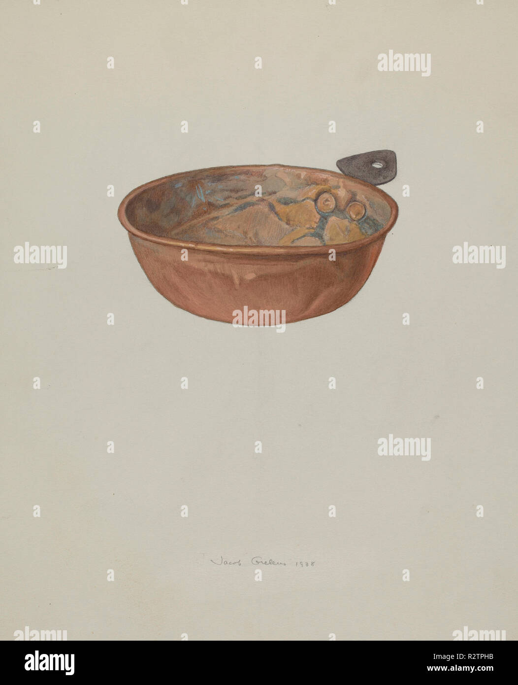 Child's Porringer. Dated: 1938. Dimensions: overall: 28.1 x 23 cm (11 1/16 x 9 1/16 in.)  Original IAD Object: 1 3/4' high; 4 1/2' in diameter. Medium: watercolor and graphite on paperboard. Museum: National Gallery of Art, Washington DC. Author: Jacob Gielens. Stock Photo