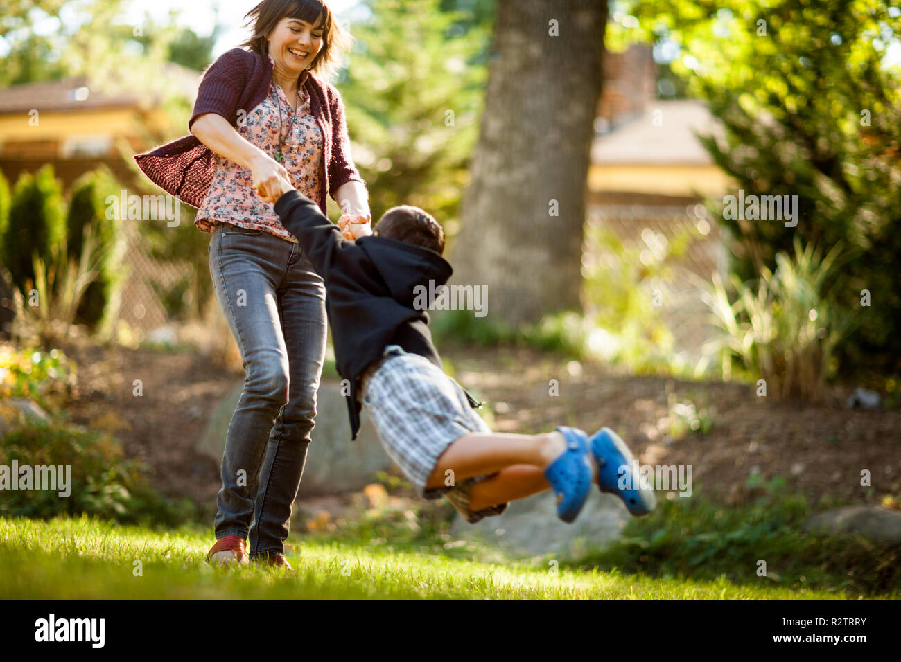 Mother playing with young son. Stock Photo