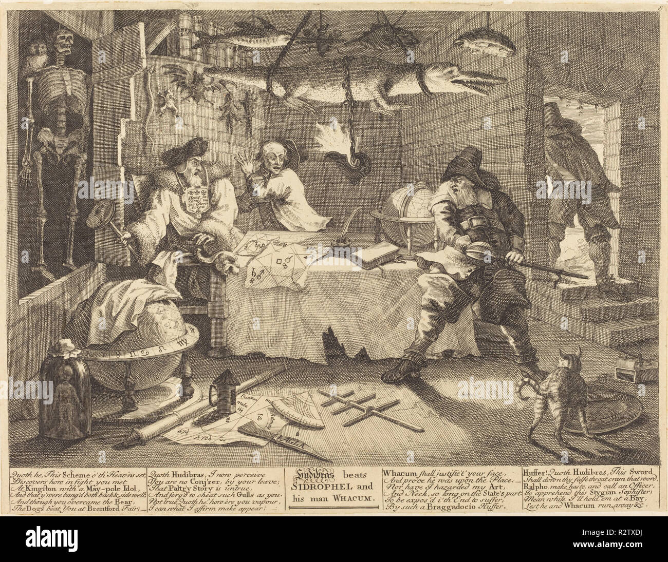 Hudibras beats Sidrophel and his man Whacum. Dated: 1725/1726. Medium: etching and engraving. Museum: National Gallery of Art, Washington DC. Author: William Hogarth. HOGARTH, WILLIAM. Stock Photo