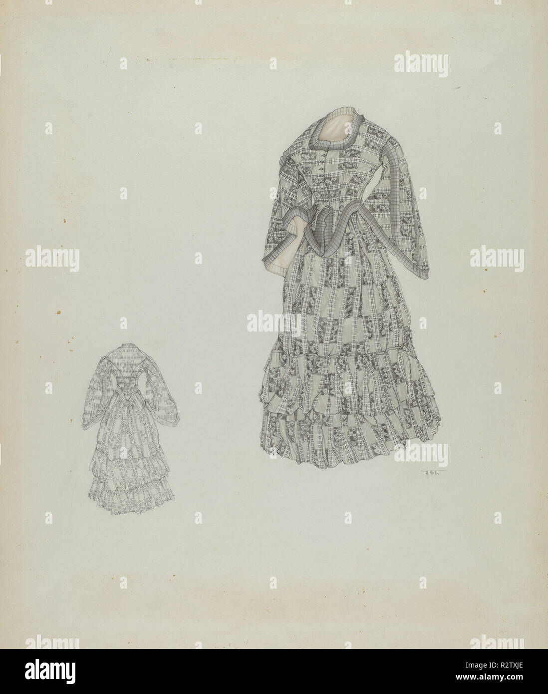 Dress. Dated: c. 1937. Dimensions: overall: 43.2 x 36.5 cm (17 x 14 3/8 in.). Medium: watercolor and graphite on paper. Museum: National Gallery of Art, Washington DC. Author: Arelia Arbo. Stock Photo