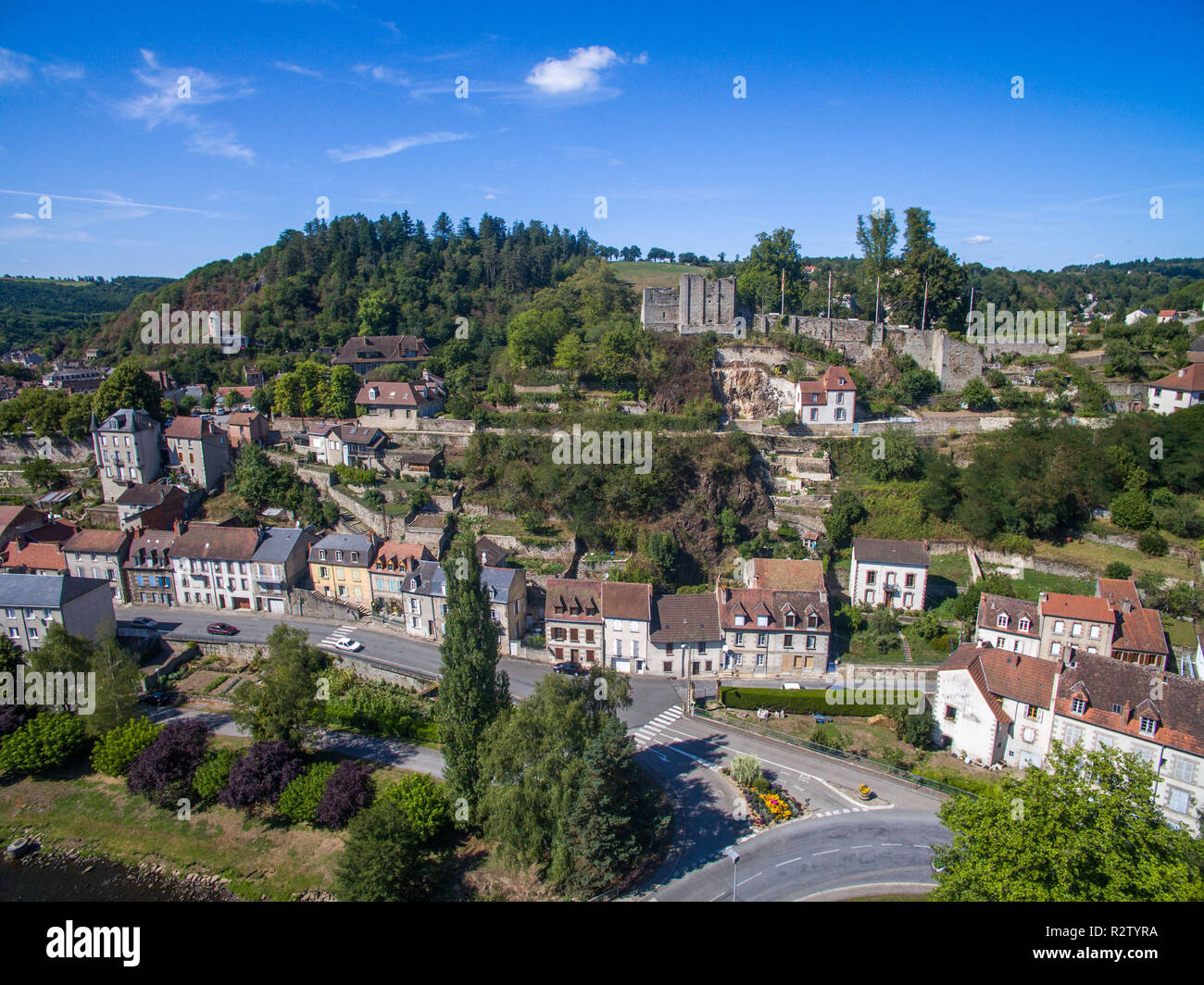 Aubusson (central France). 2015/08/21. Aerial view of the subprefecture of the Creuse department *** Local Caption *** Stock Photo