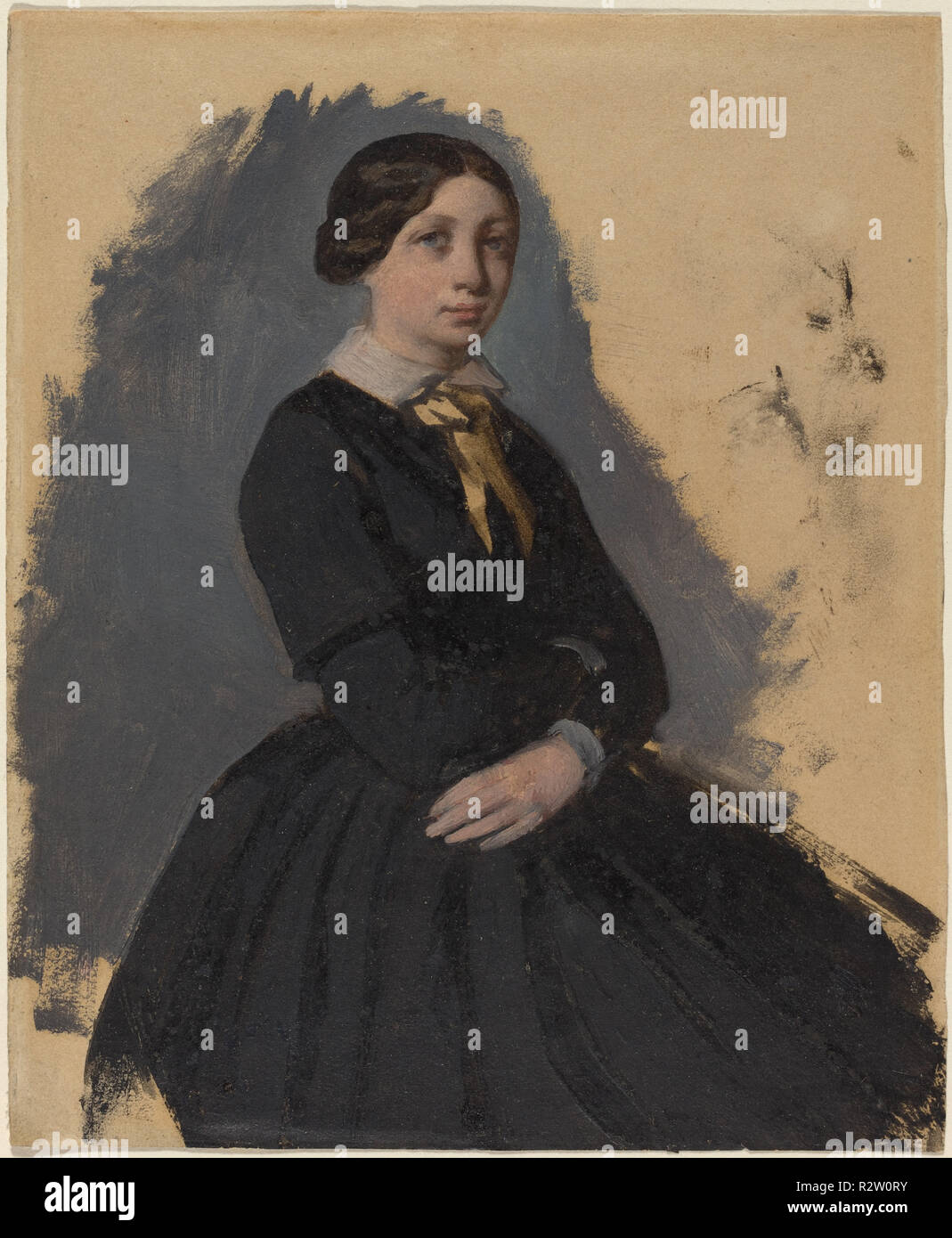 Young Woman in Black. Dated: 1861/1865. Dimensions: overall: 15.5 x 12.8 cm (6 1/8 x 5 1/16 in.). Medium: oil on wove paper. Museum: National Gallery of Art, Washington DC. Author: EDGAR DEGAS. Stock Photo