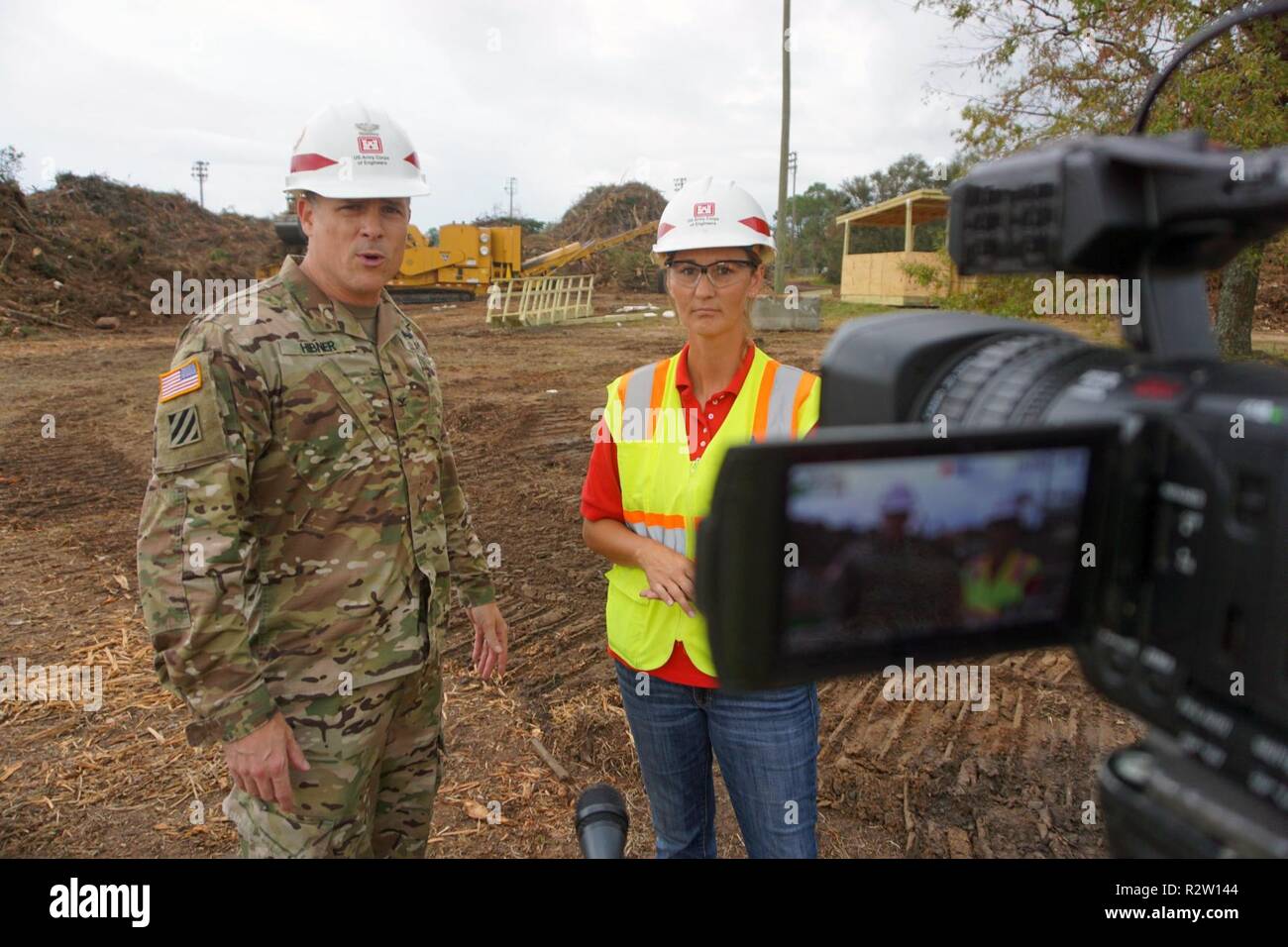 Col Daniel Hibner Savannah District Commander Recognizes Leah Peterson A Resident Engineer From The Sacramento District For The Efo Albany At A Temporary Debris Staging Site In Dougherty County The U S Army