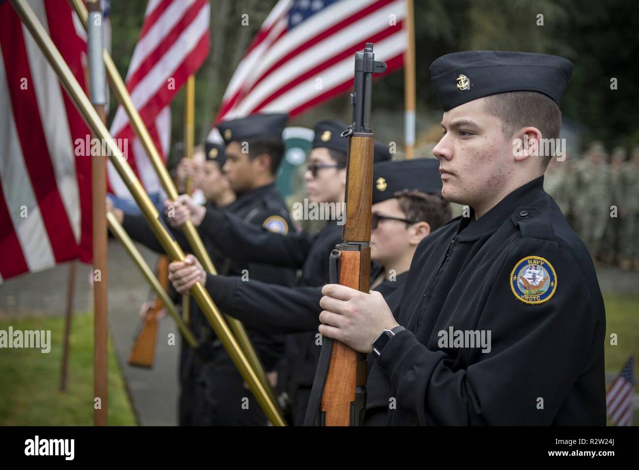 GARDINER, Wash. (Nov. 11, 2018) Members of the Oak Harbor Naval Junior