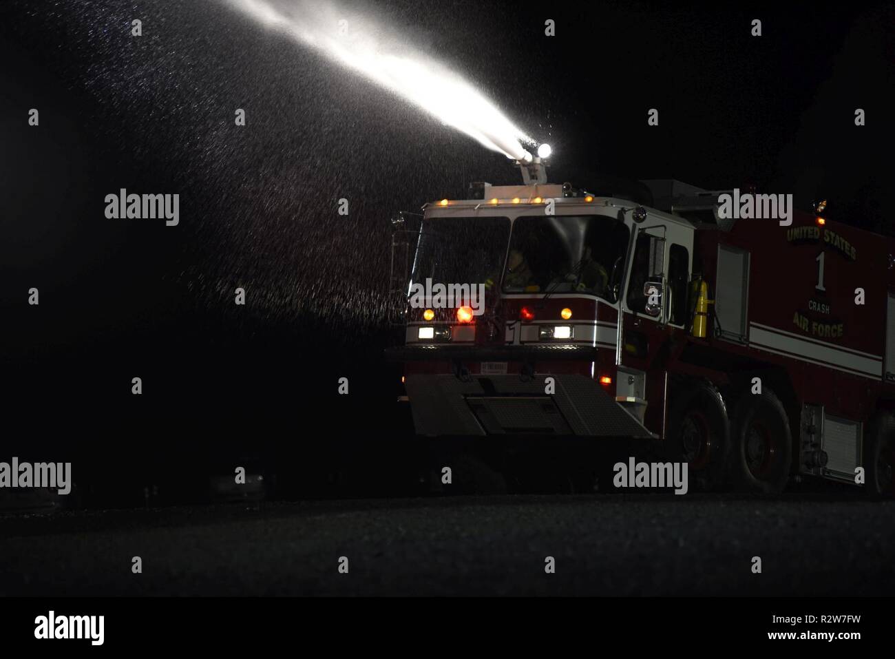 A fire engine assigned to the 92nd Civil Engineer Squadron Fire