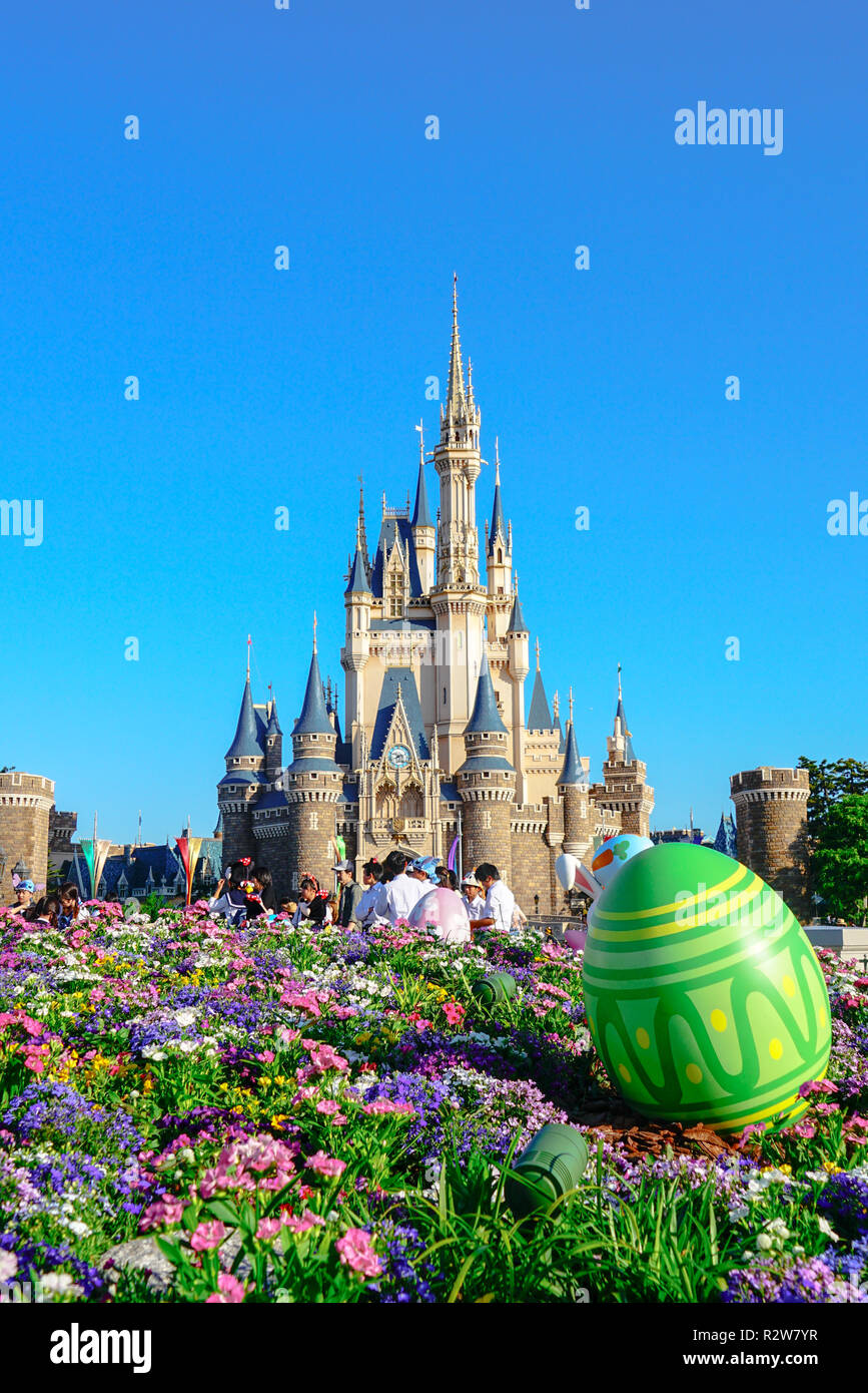Beautiful Cinderella Castle, the icon of Tokyo Disneyland in Tokyo Disney Resort in Urayasu, Chiba prefecture, Tokyo, Japan Stock Photo