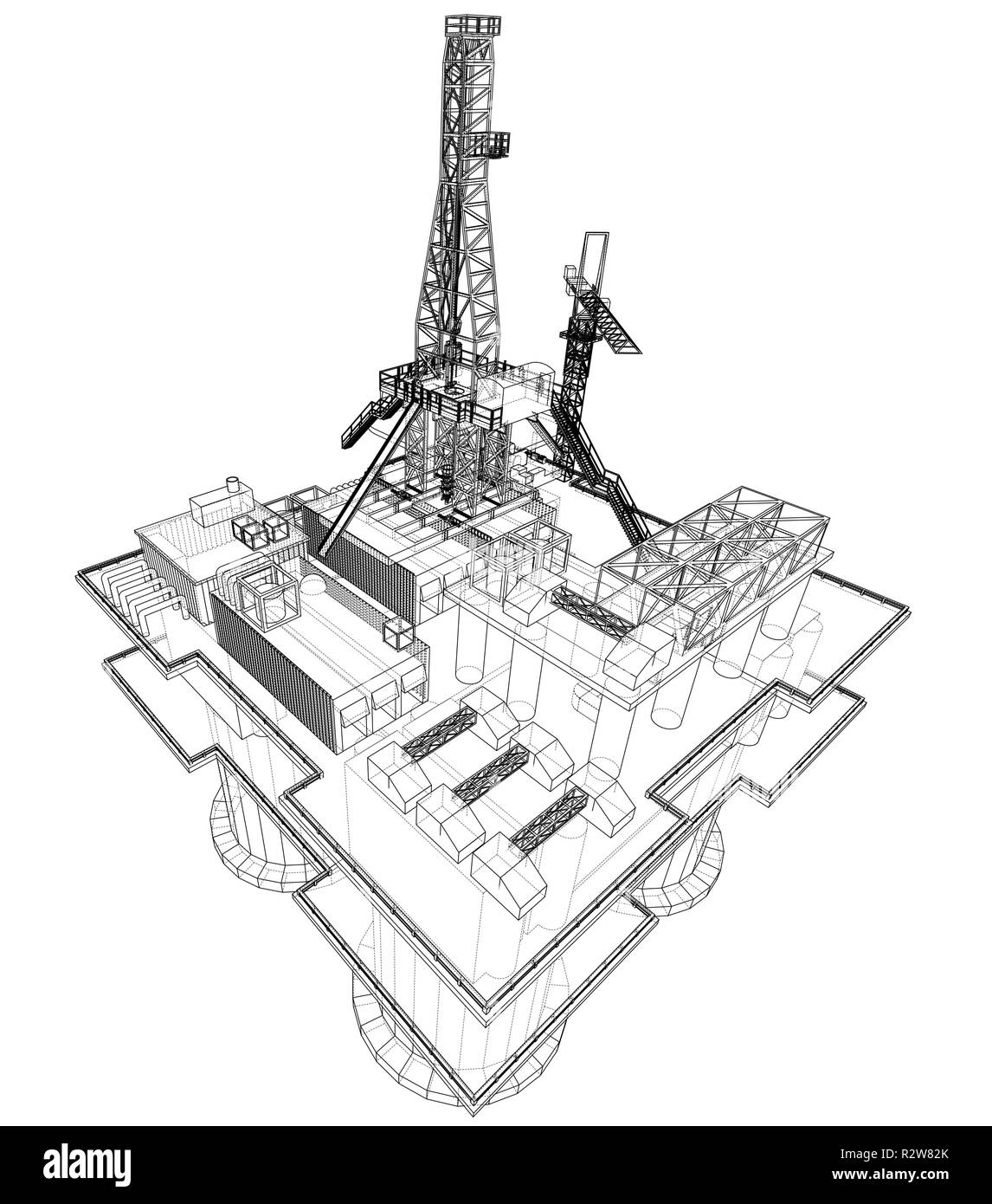 Offshore oil rig drilling platform concept. Vector Stock Vector
