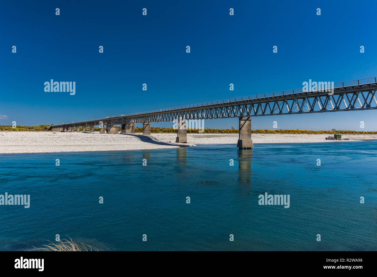New Zealand's longest one-lane bridge over the Haast River, South Westland Stock Photo