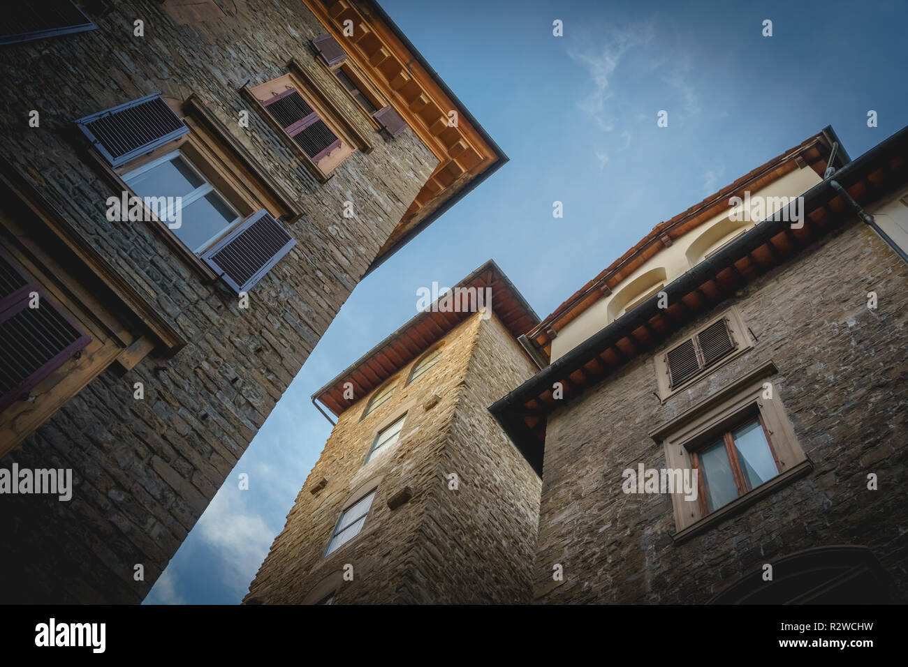 Florence, Italy - February, 2019. Restored medieval buildings in the historical town centre. Stock Photo