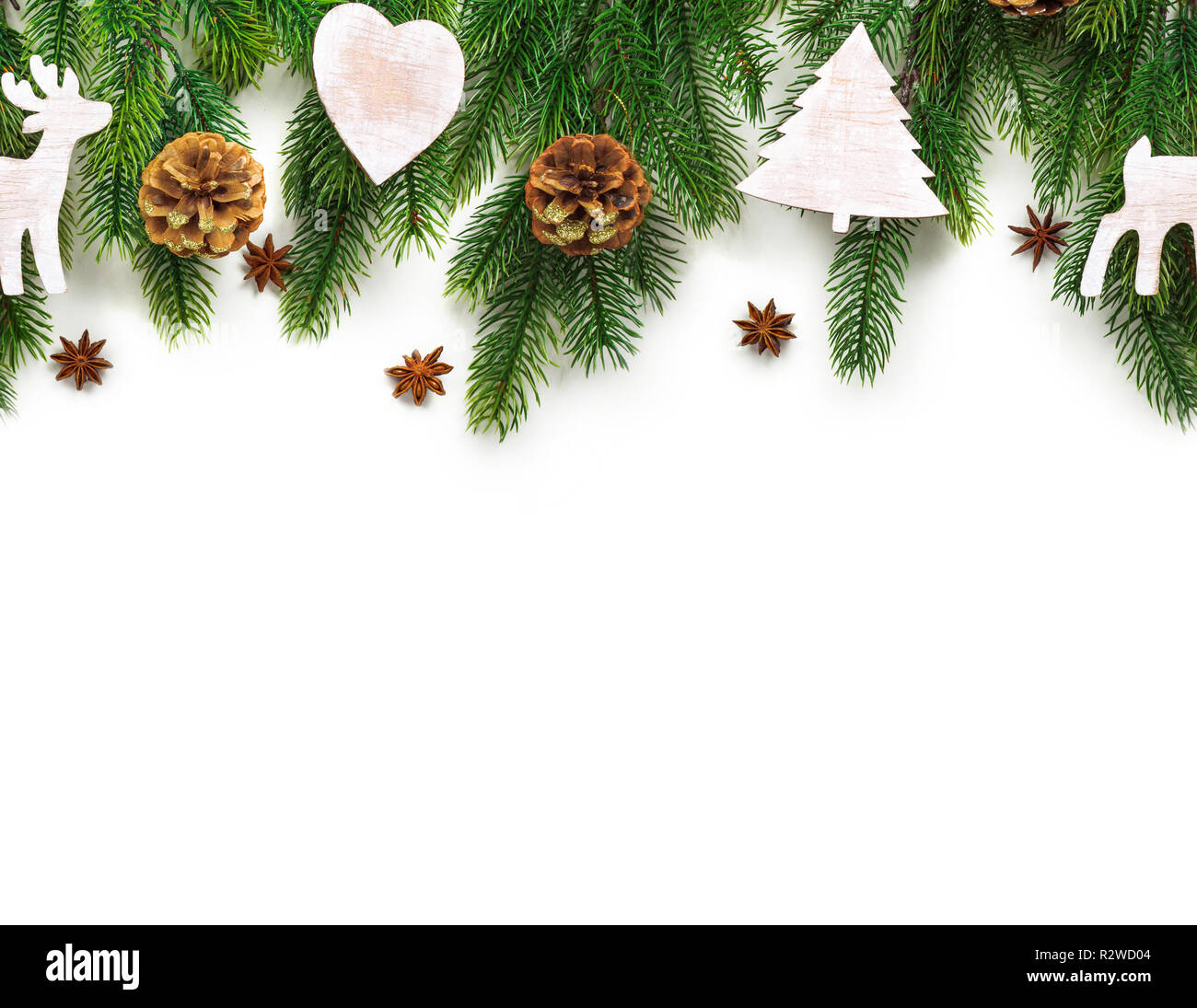 Christmas tree branches with decoration isolated on white background ...