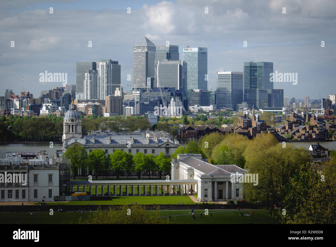 London, UK - February, 2019. View of Canary Wharf financial district form Greenwich. Stock Photo