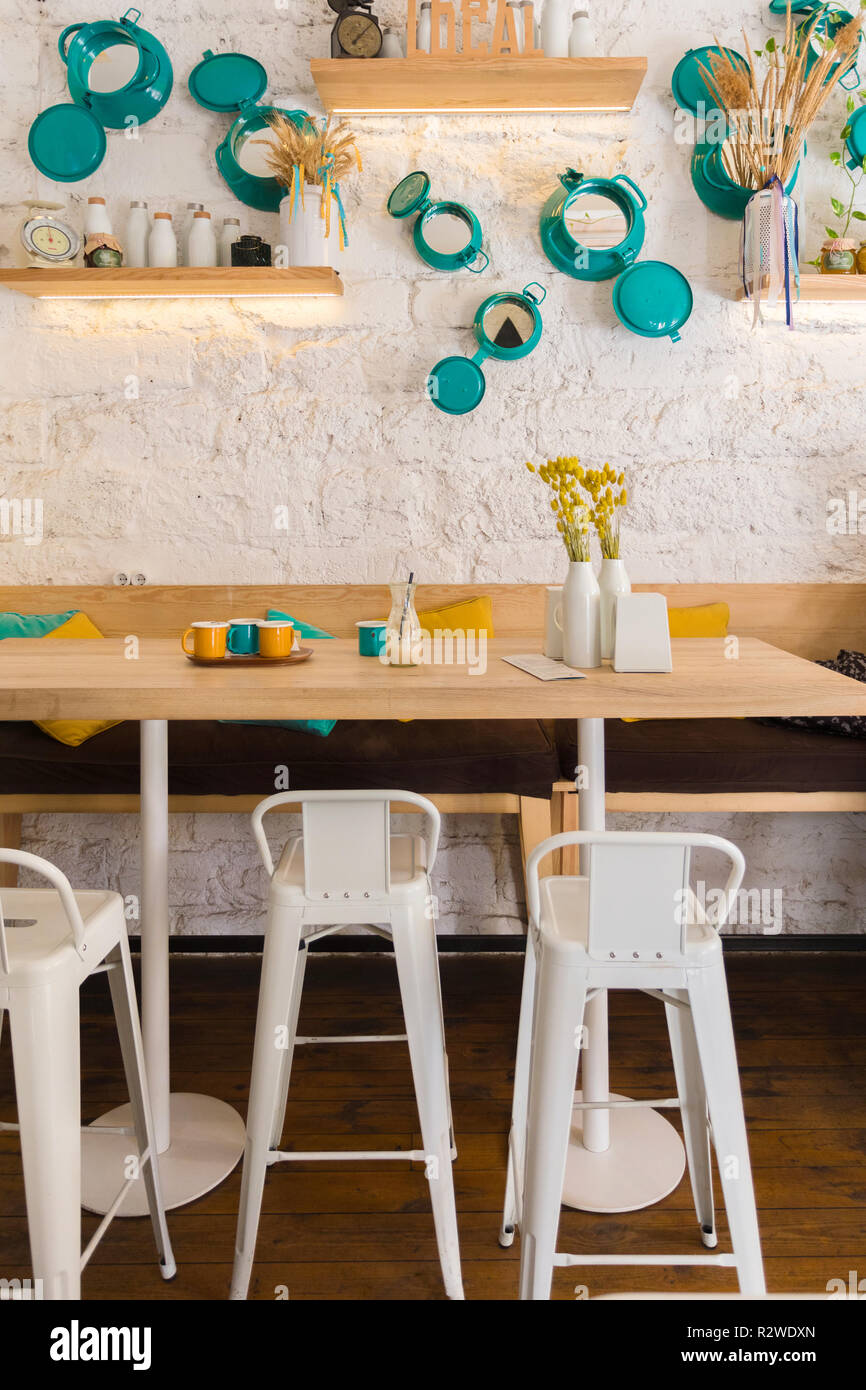 Modern Interior Of A Small But Very Cozy Cafe Stock Photo