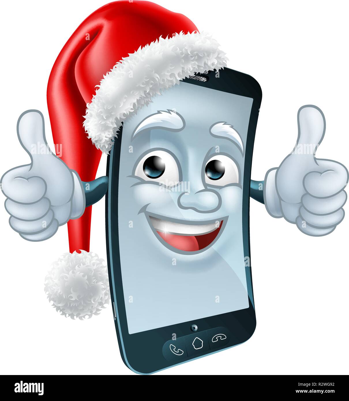 Mobile Christmas Cell Phone Mascot in Santa Hat Stock Vector