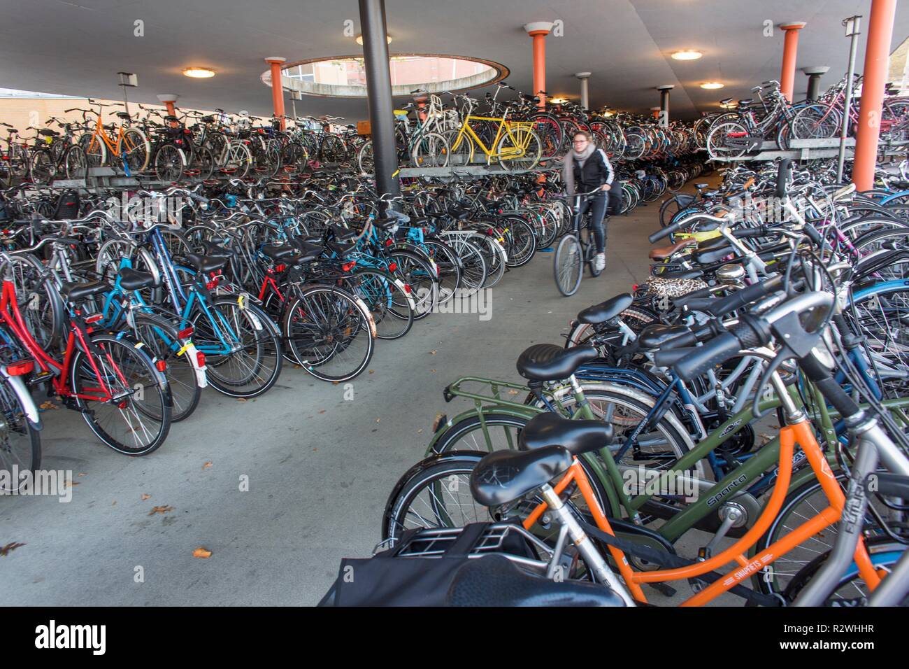 Bicycle parking in Groningen central train station Stock Photo