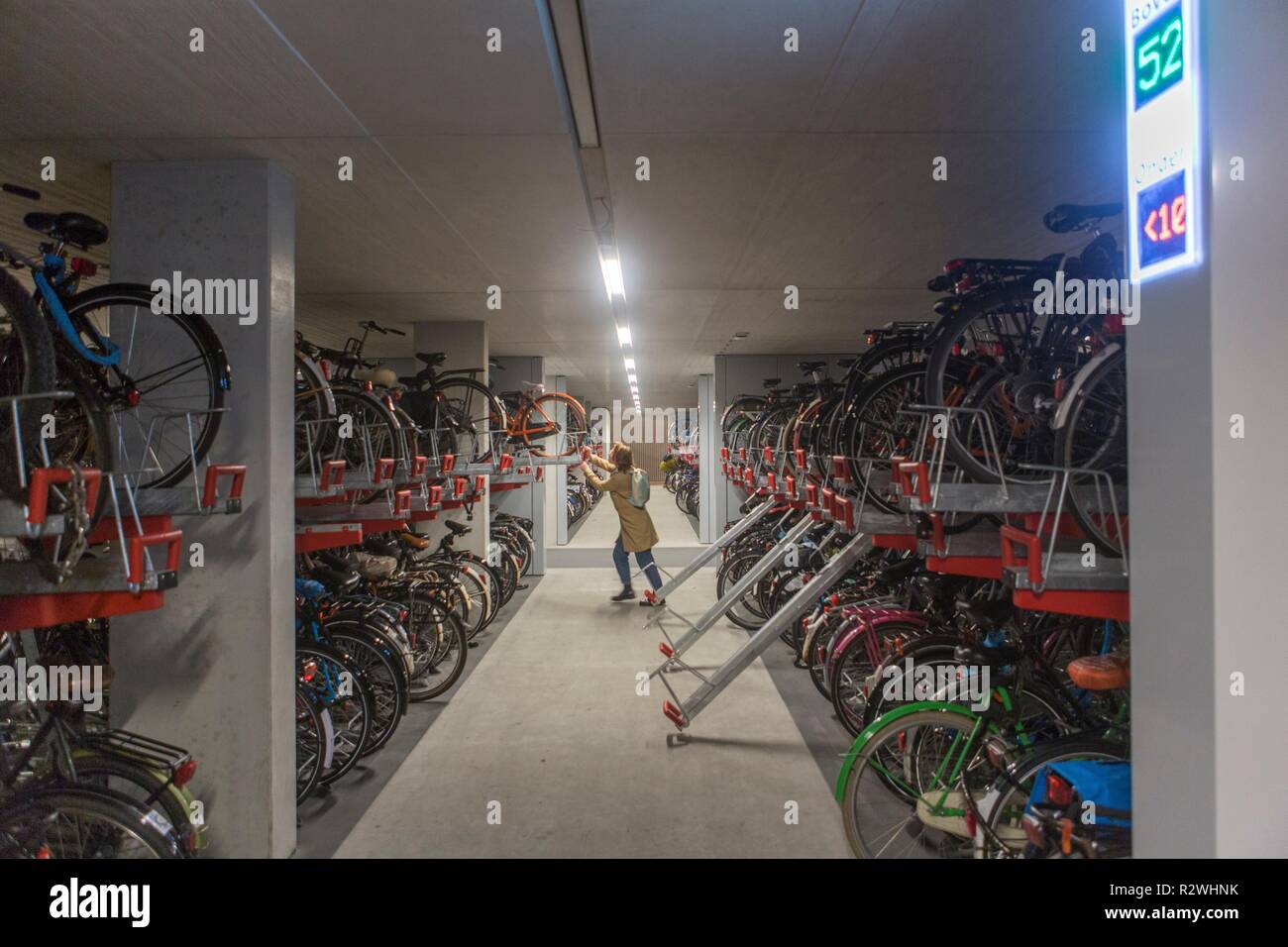 Bicycle parking garage at Utrecht Central Station. The biggest bike parking in the world (for 12.500 bikes) Stock Photo