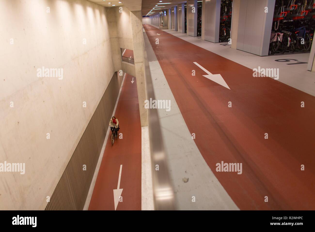 Bicycle parking garage at Utrecht Central Station. The biggest bike parking in the world (for 12.500 bikes) Stock Photo