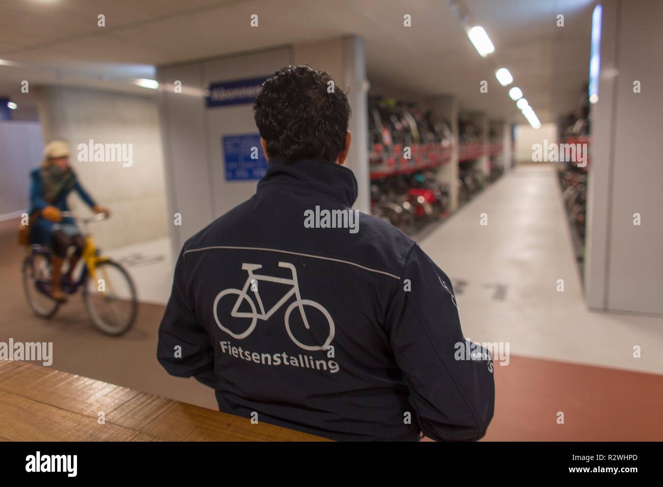 Bicycle parking garage at Utrecht Central Station. The biggest bike parking in the world (for 12.500 bikes) Stock Photo
