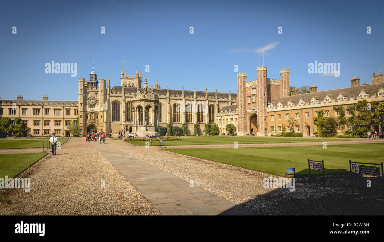 Cambridge, UK - February, 2019. Internal court of the Trinity College, a constituent college of the University of Cambridge. Stock Photo