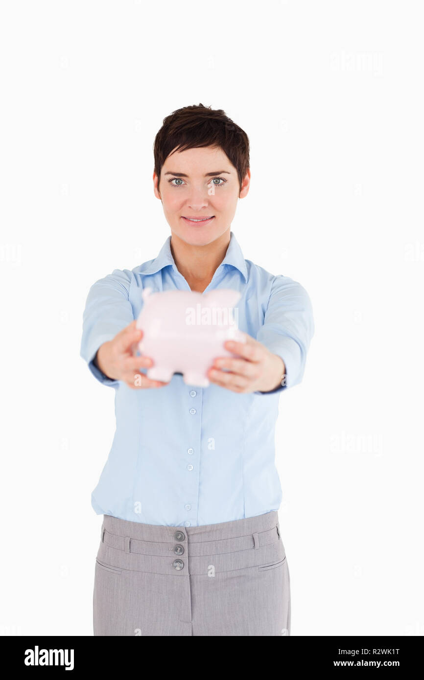 picture of lovely woman with piggy bank Stock Photo - Alamy