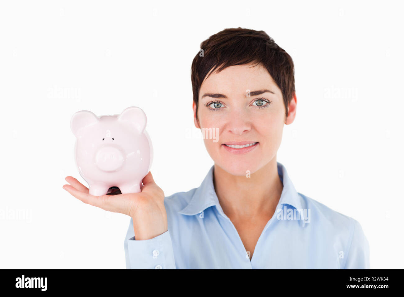picture of lovely woman with piggy bank Stock Photo - Alamy
