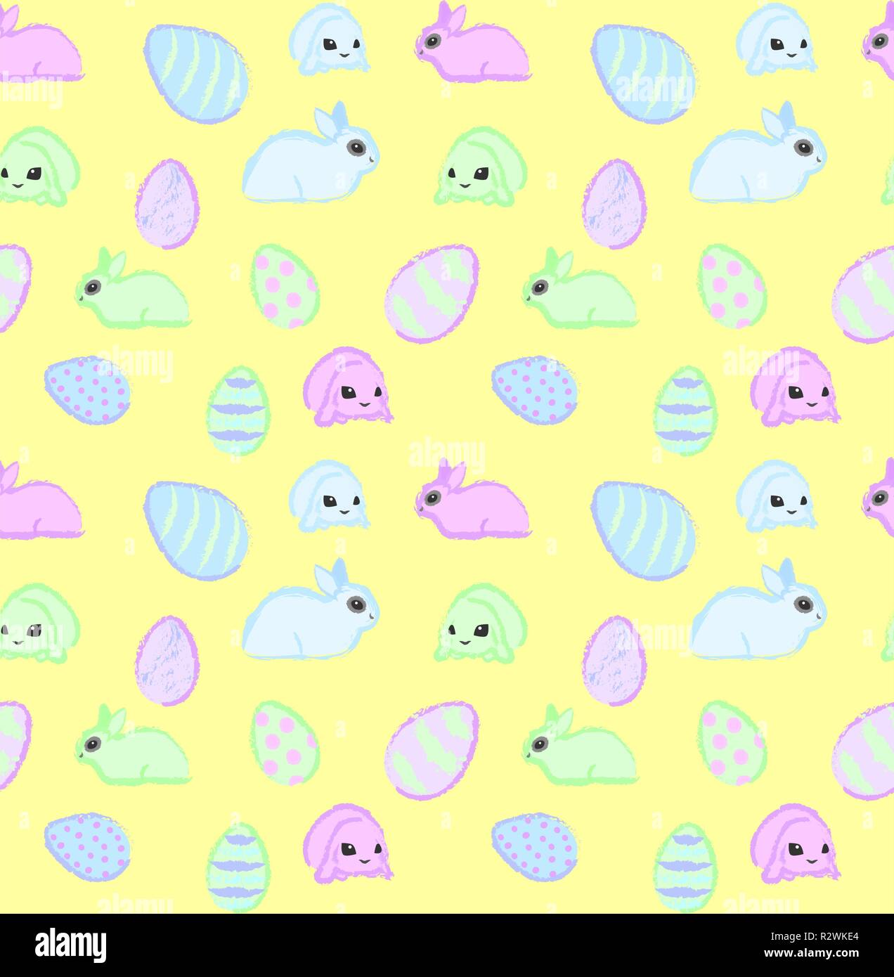 Seamless vector easter pattern with rabbits and colored eggs Stock Vector