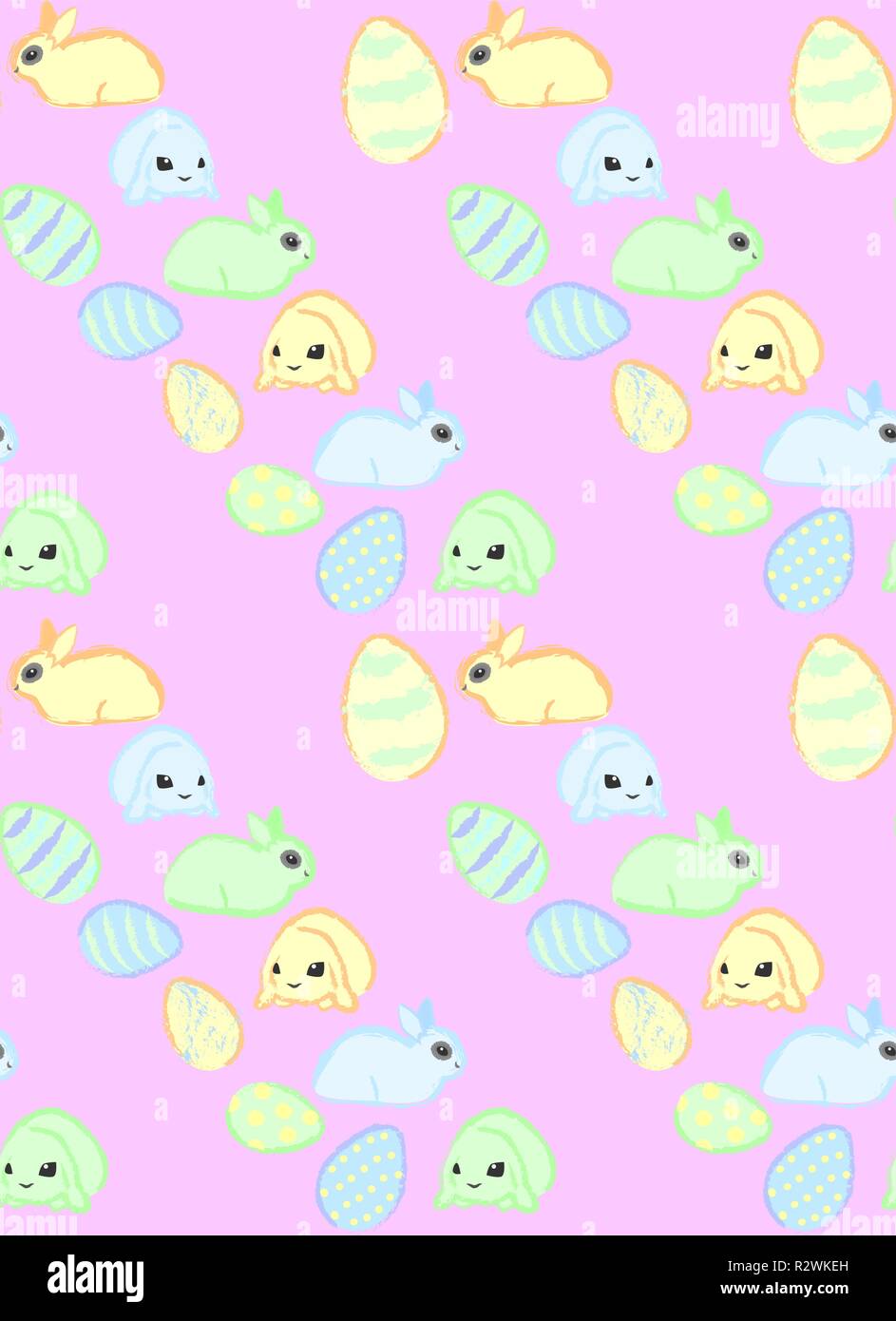 Seamless vector easter pattern with rabbits and colored eggs Stock Vector