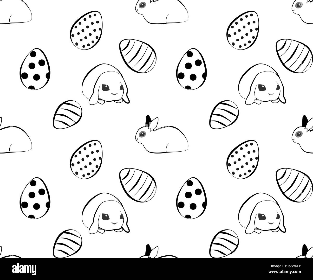 Seamless vector easter pattern with rabbits and colored eggs Stock ...