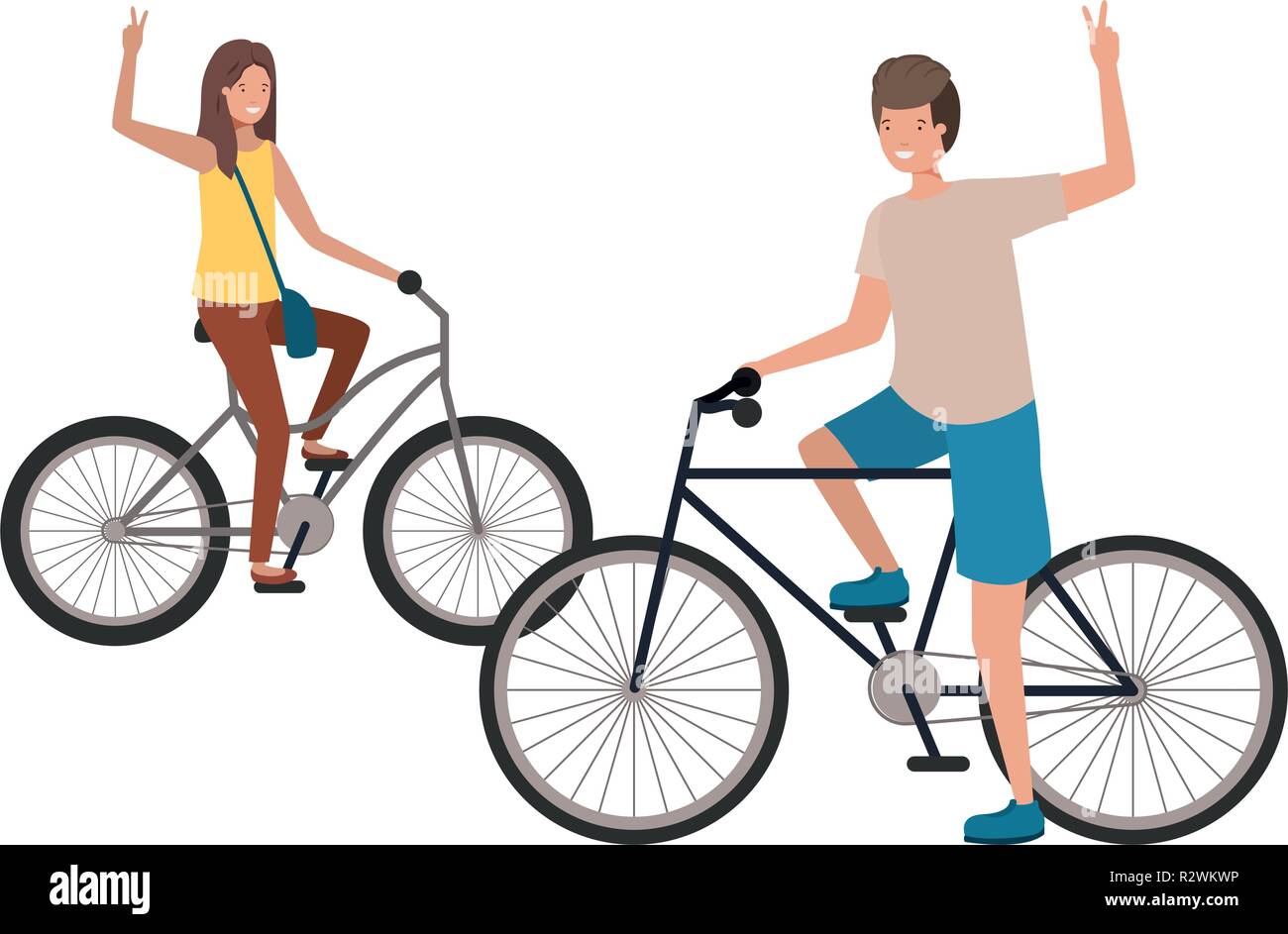 young couple in bicycle characters Stock Vector Image & Art - Alamy