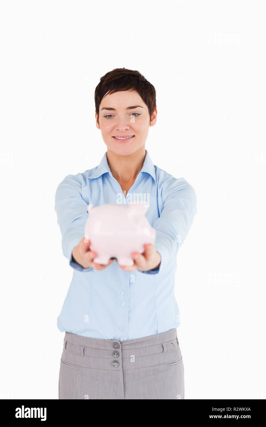 picture of lovely woman with piggy bank Stock Photo - Alamy