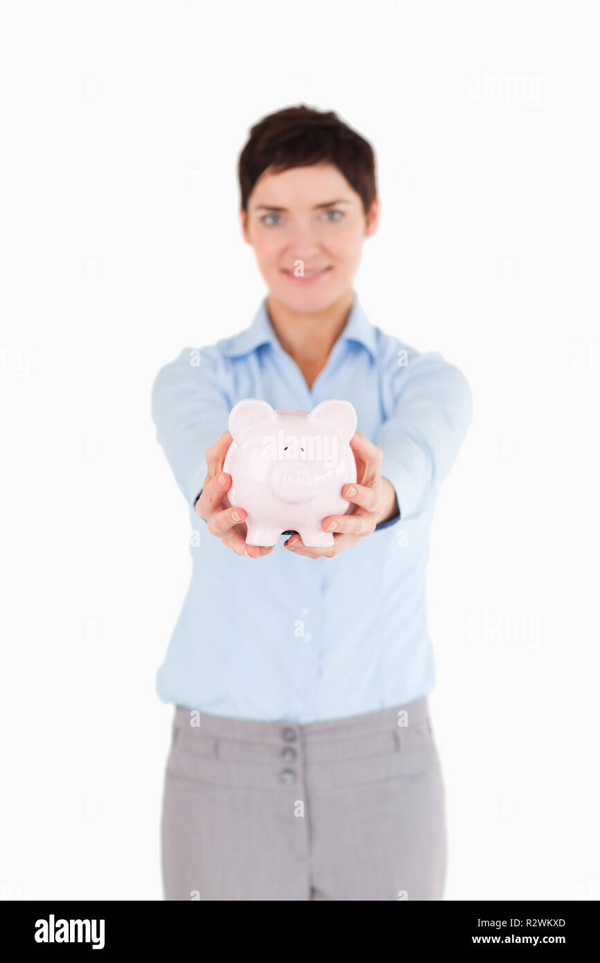 picture of lovely woman with piggy bank Stock Photo - Alamy