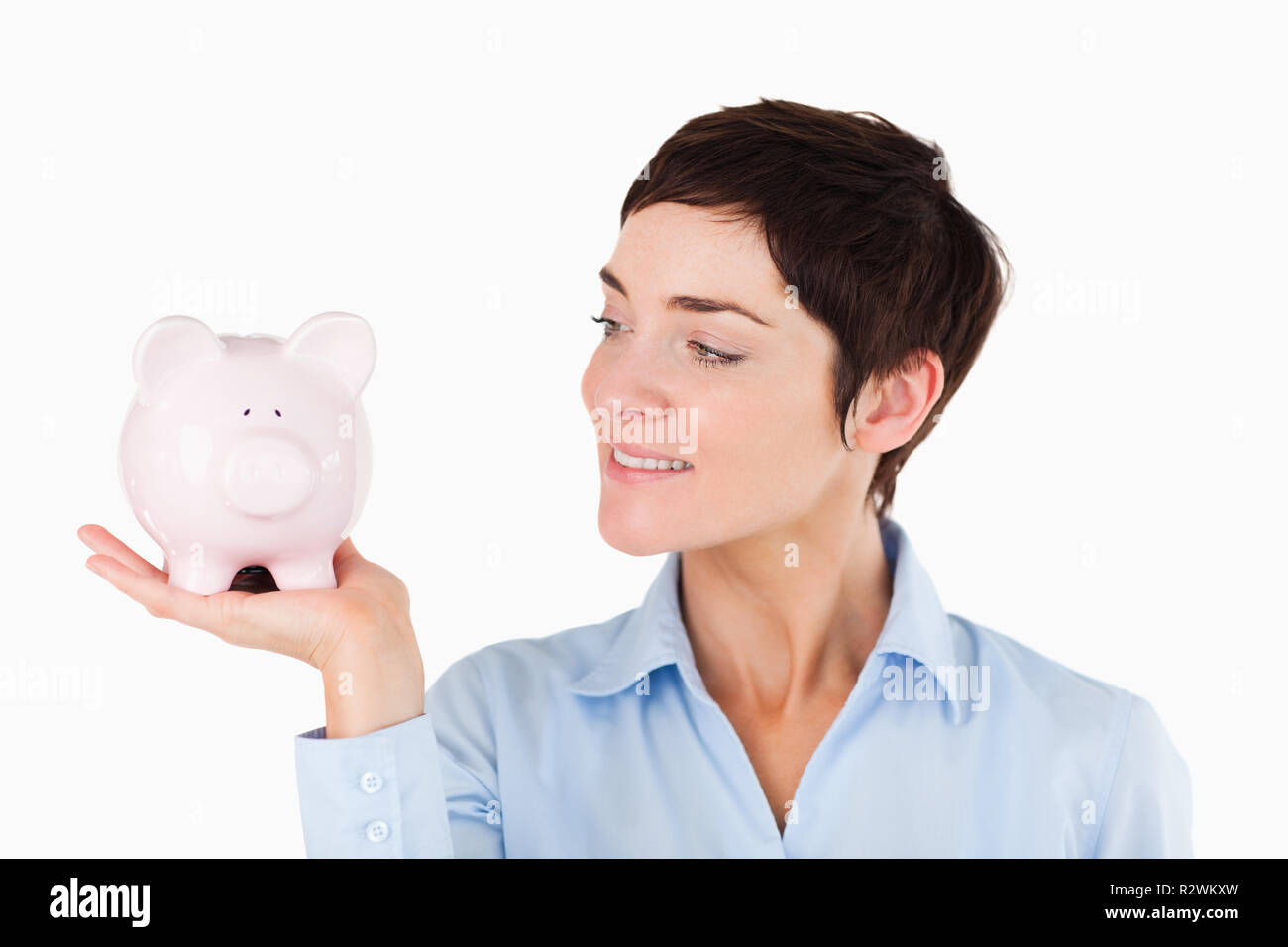 picture of lovely woman with piggy bank Stock Photo - Alamy