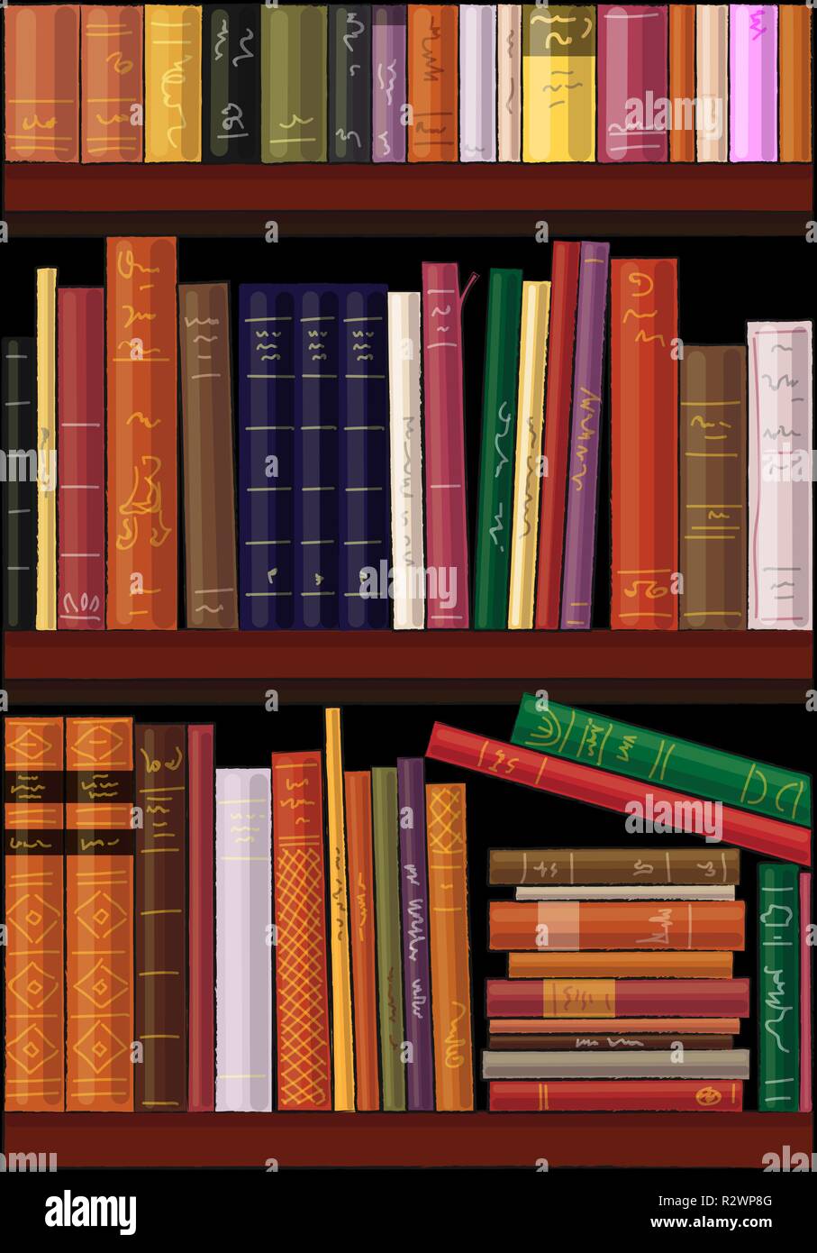 Colored books on shelves, vector illutration Stock Vector