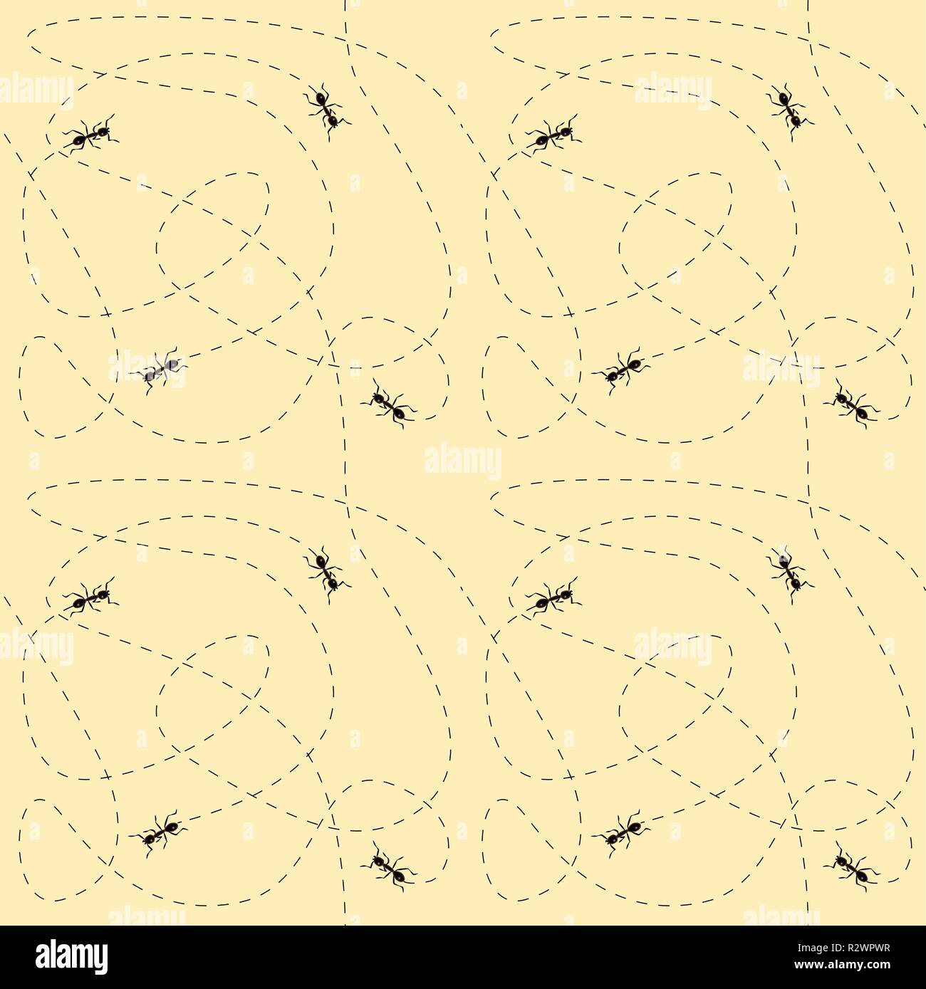 Seamless pattern with ants and their traces, vector illustration Stock Vector