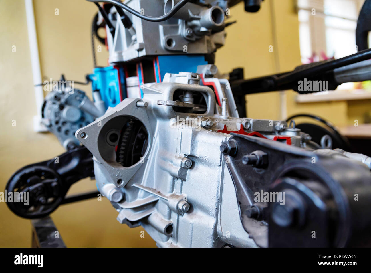 Close up view of internal combustion engine in driving school Stock ...