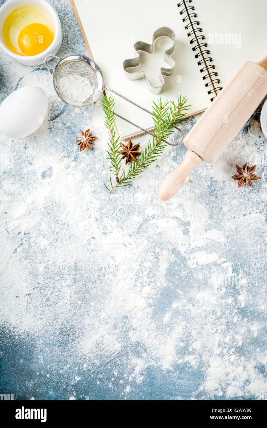 https://c8.alamy.com/comp/R2WW88/christmas-and-winter-baking-background-kitchen-utensils-and-ingredients-for-cooking-baking-flour-sugar-eggs-butter-milk-cinnamon-sticks-whisk-R2WW88.jpg
