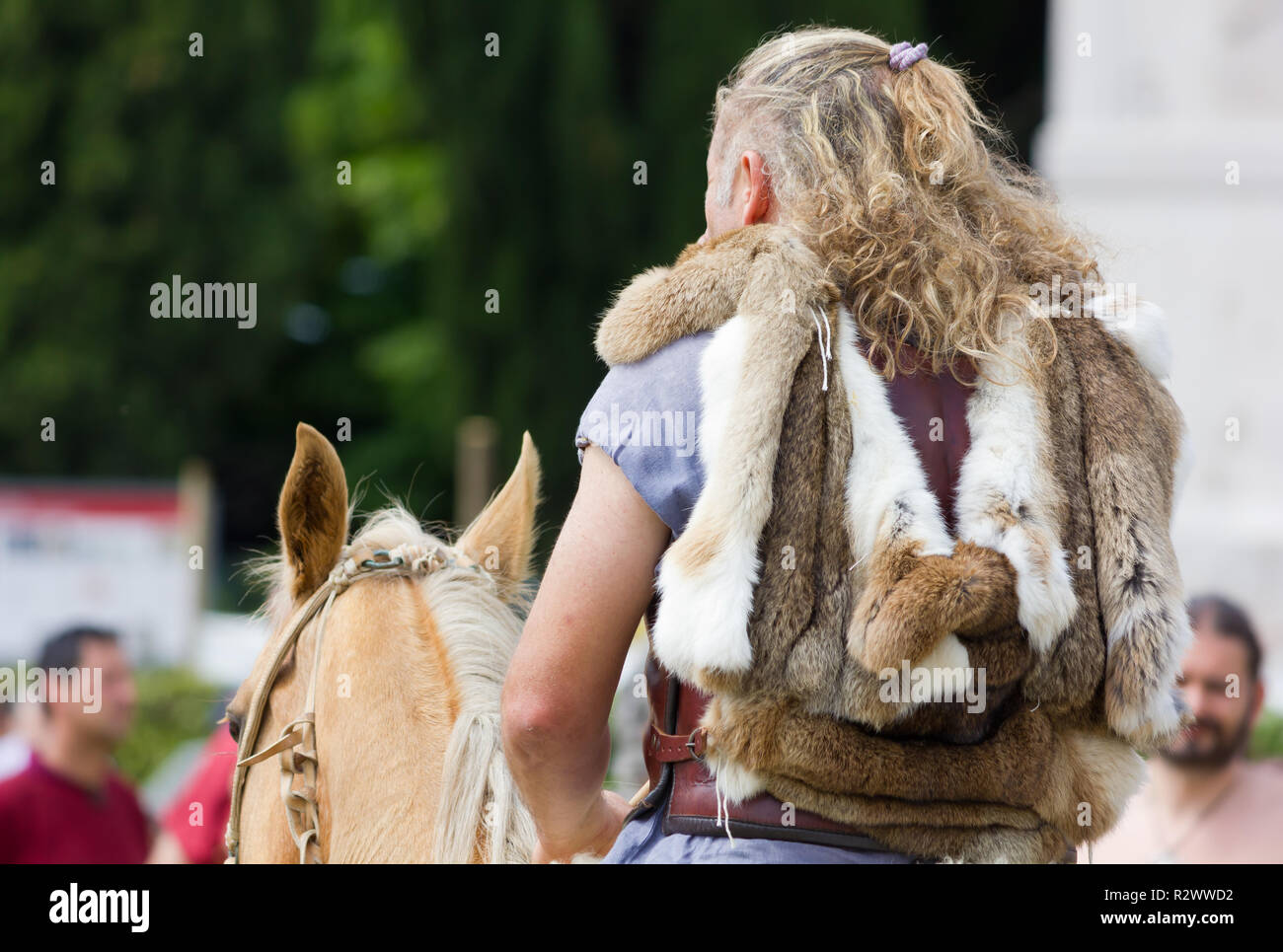 AQUILEIA, Italy - June 22, 2014: Ancient celtic warrior during the local annual ancient roman historical reenactment Stock Photo