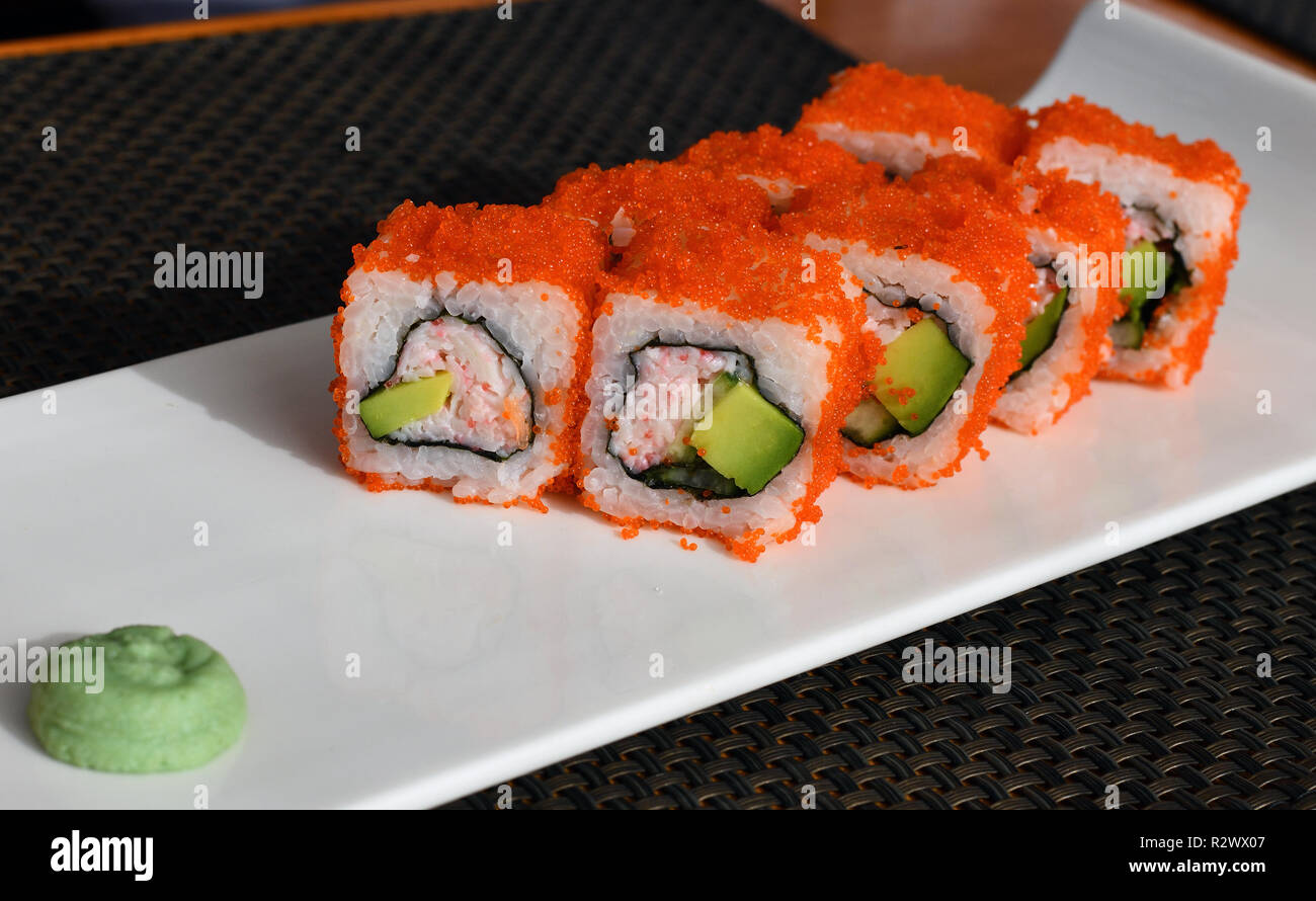 Caviar rolls on table in a restaurant Stock Photo