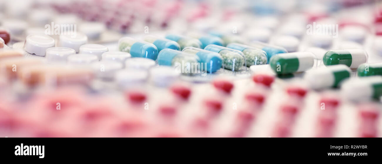Medicine concept Panorama header background with many colorful