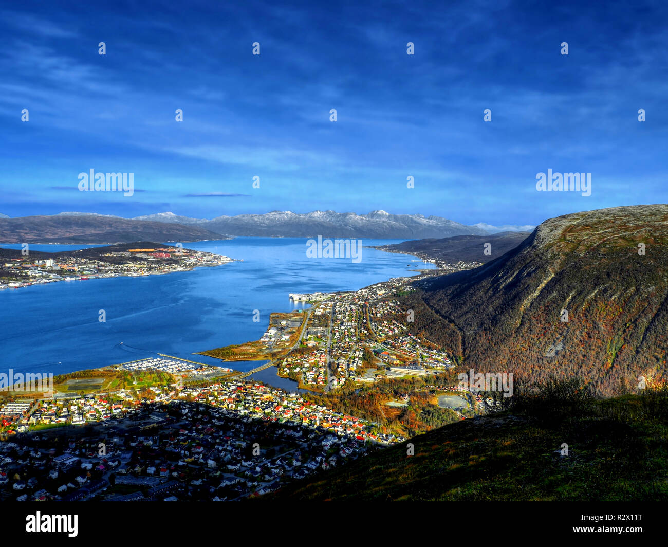 Landscape / view over Tromsø and Tromsdalen, Norway Stock Photo
