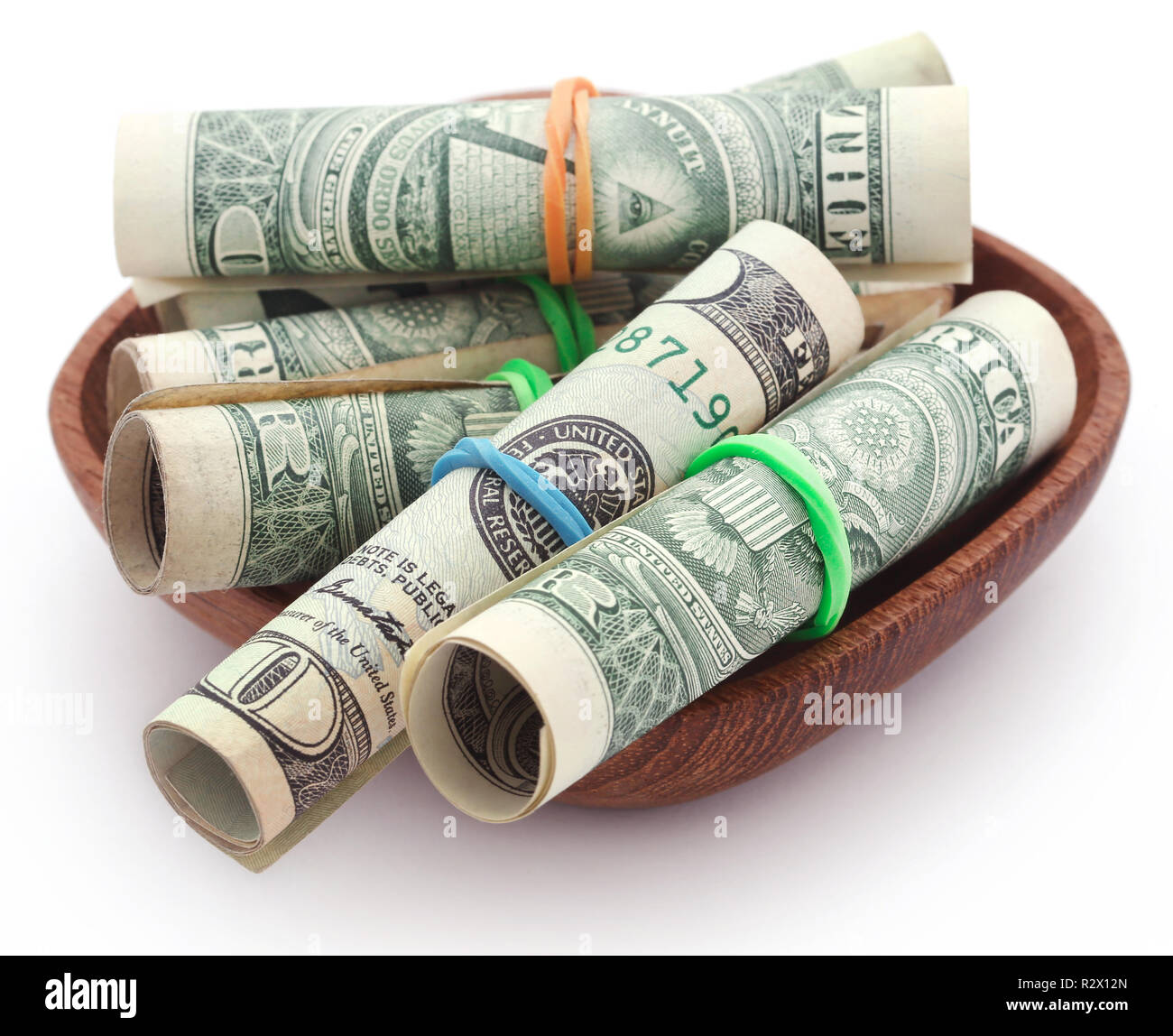 Rolled US Dollar over white background Stock Photo