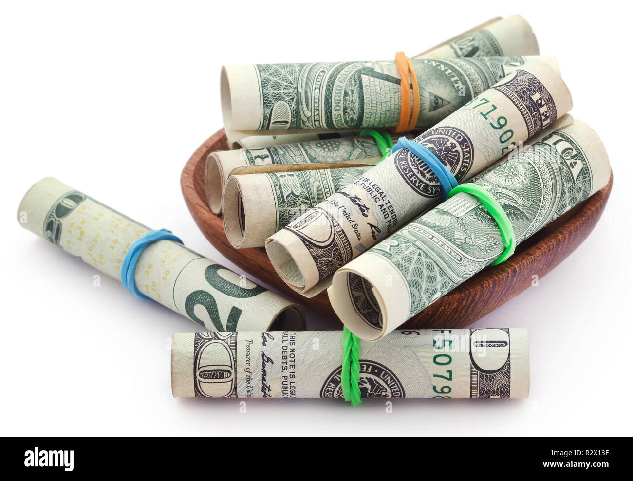 Rolled US Dollar over white background Stock Photo