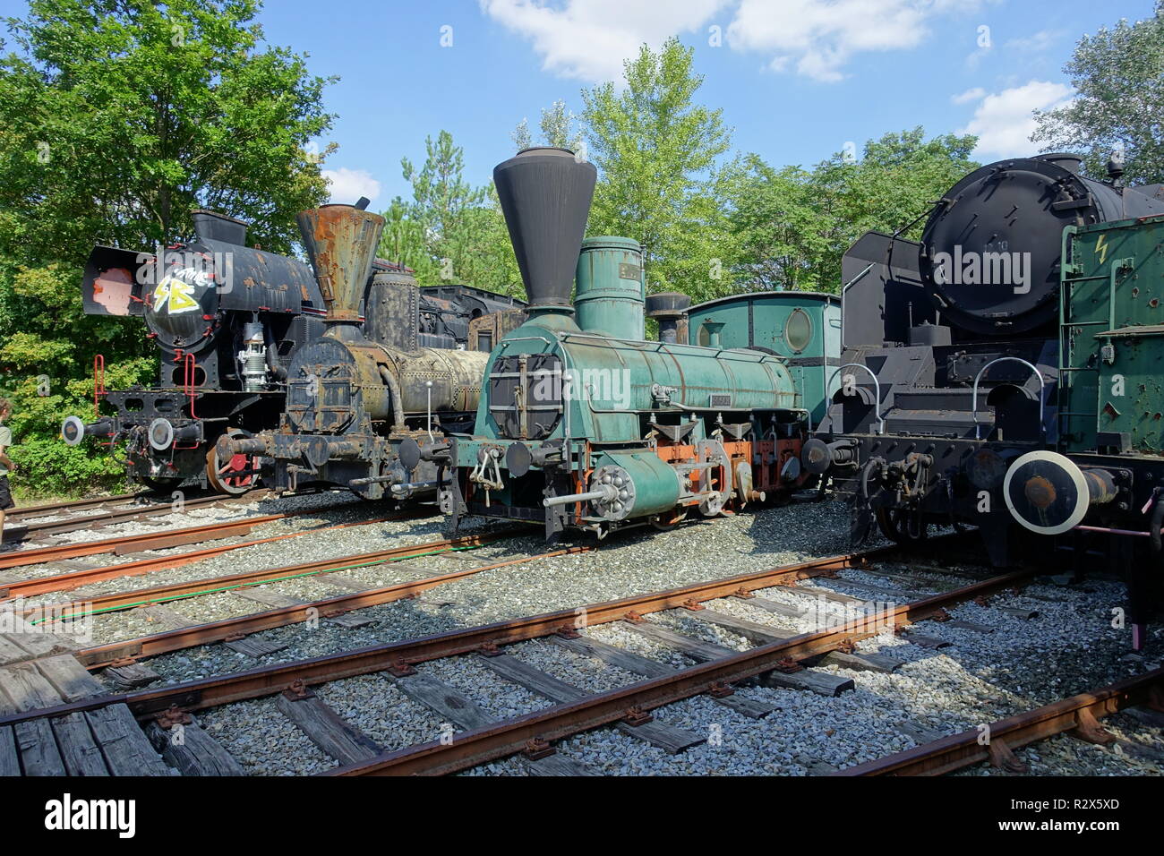 Alte, historische Dampflokomotiven im Eisenbahnmuseum Strasshof, Österreich - Vintage Steam Locos at the Railway Museum Strasshof in Austria Stock Photo