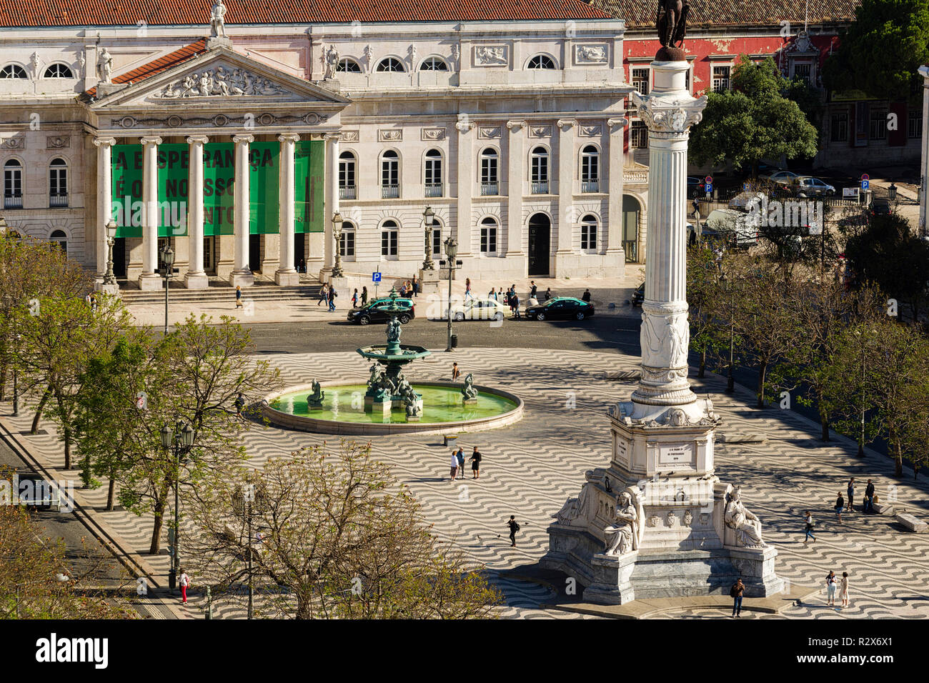 Rossio Square is the popular name of the Pedro IV Square in Lisbon Stock Photo