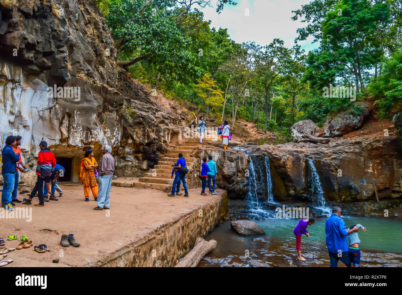 AMARKANTAK, INDIA MAY6 2017 Tourist come See the sacred "Kapil DHARA