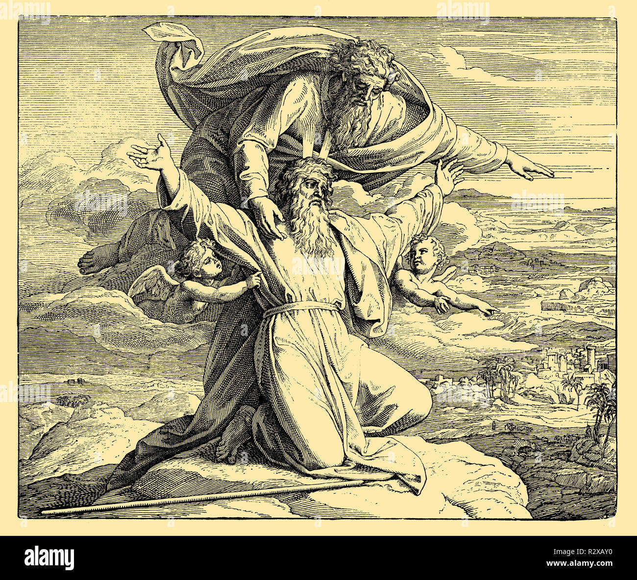 Moses sees the promised land and dies, Julius Schnorr von Carolsfeld Stock Photo