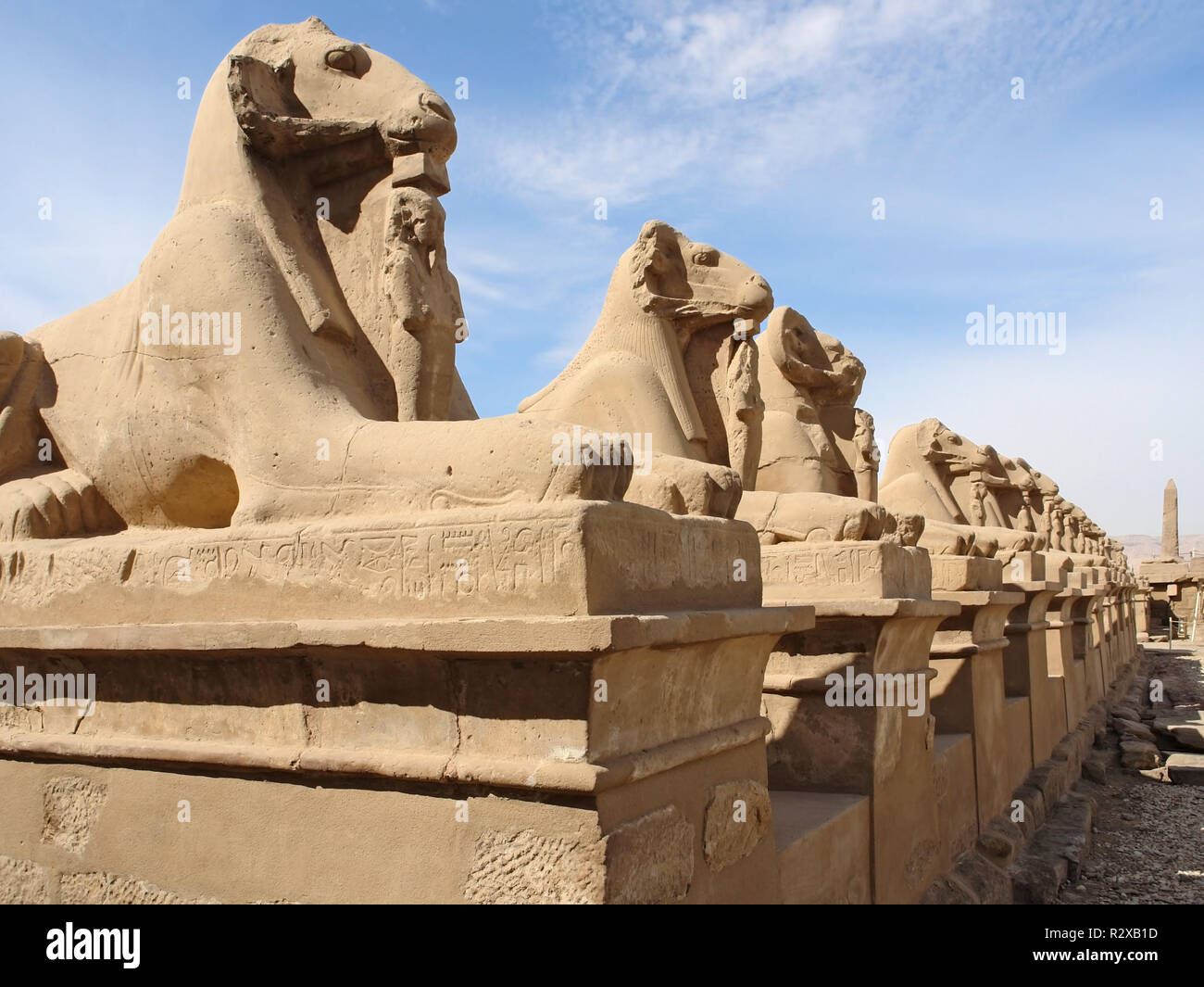 sculptures at the precinct of amun-re in egypt Stock Photo