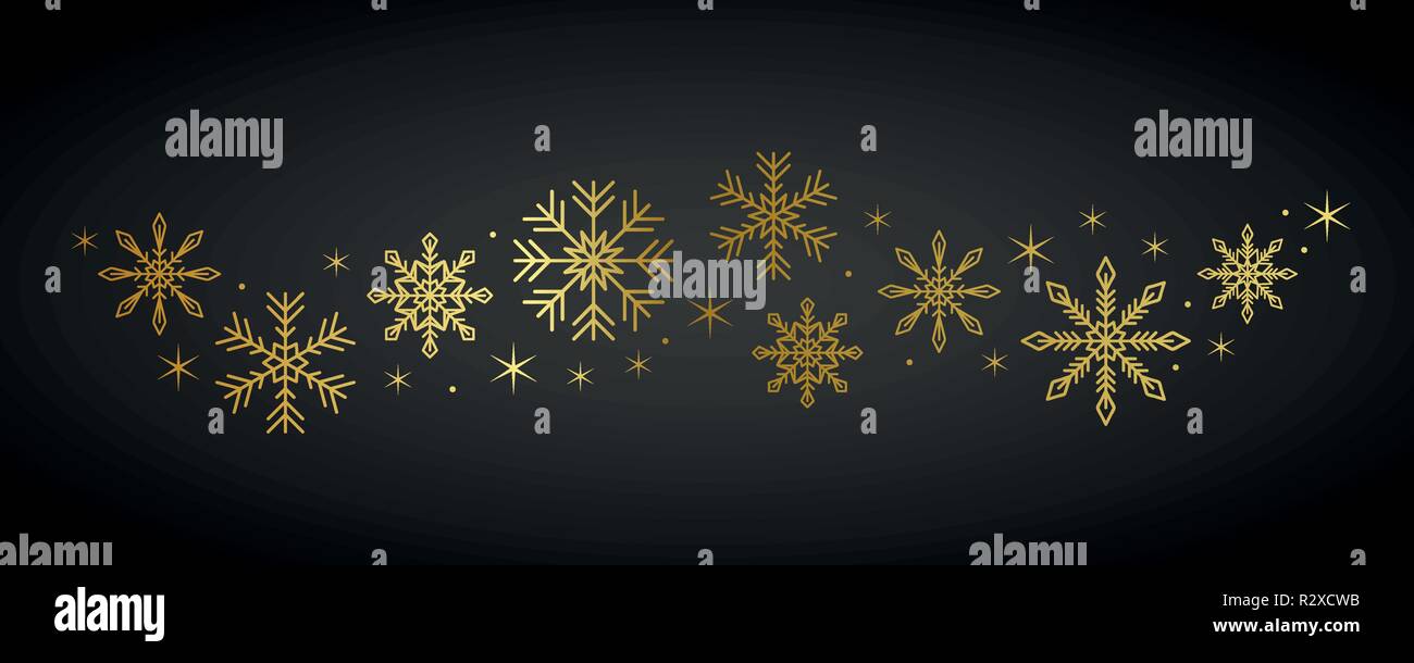 golden snowflakes and stars border on dark background vector ...